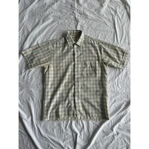 Vintage early 70s Cortez Mens Short Sleeve Plaid Button Down Shirt Cream Blue